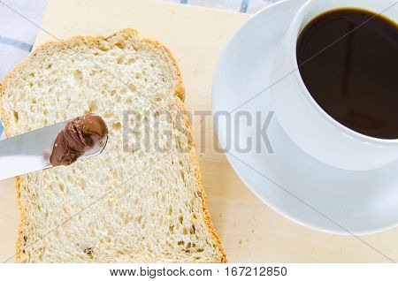 black coffee with whole wheat bread for breakfast