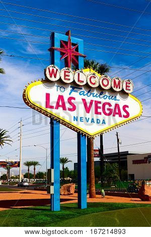 A view of Welcome to Fabulous Las Vegas sign in Las Vegas Strip at day time