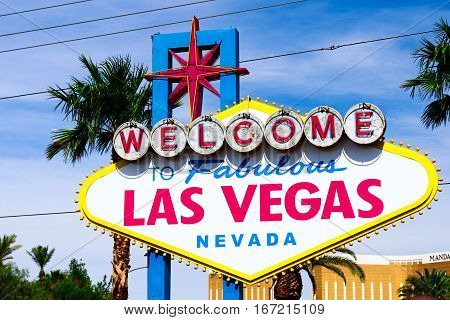 A view of Welcome to Fabulous Las Vegas sign in Las Vegas Strip at day time