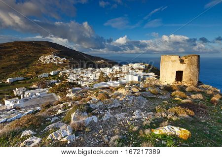 Kastro and Chora villages on Sikinos island early in the morning.