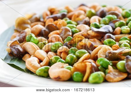Close up Broad bean fried on plate for appetizer food