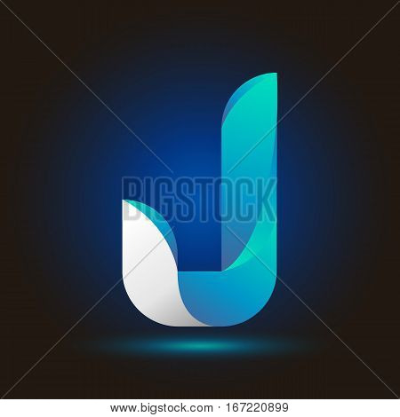 Letter J icon and logo template.  New design typographic. twisted blue and white line