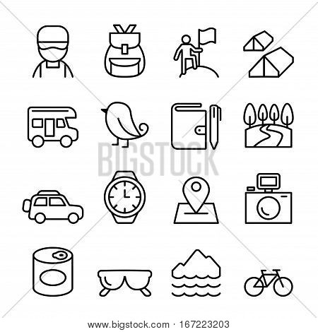 Adventure & Camping icon set in thin line style