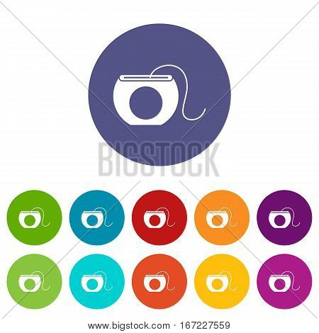 Dental floss set icons in different colors isolated on white background