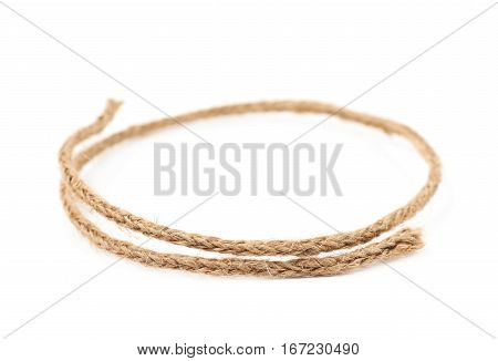 Round circle made of linen rope string isolated over the white background