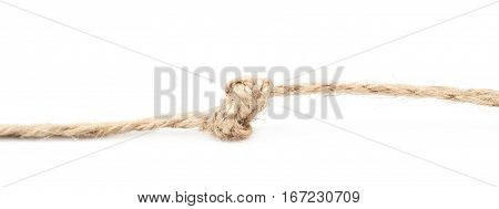 Single knot on a linen rope string isolated over the white background