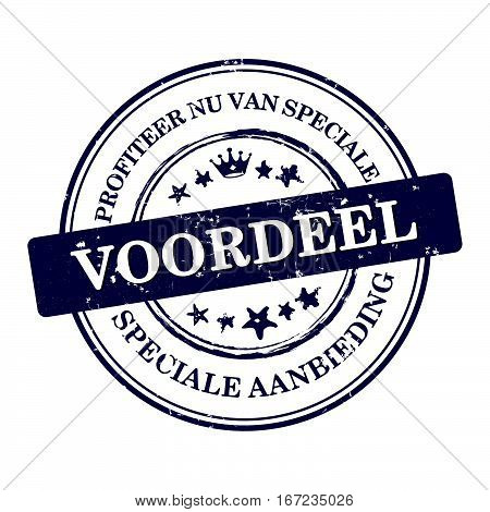 Profit now for special discounts. We offer special offer (Profiteer nu van speciale voordeel. Speciale aanbieding) - Dutch business stamp / label / sticker for retail industry . Print colors used