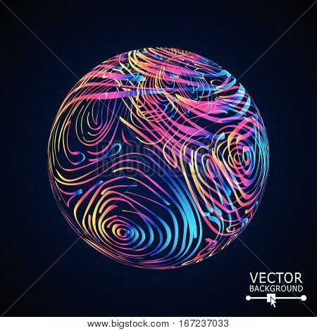 Sphere Background With Swirled Stripes. Vector Glowing Composition
