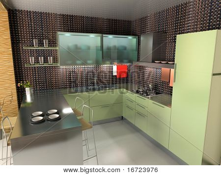 the modern kitchen interior design (3D rendering)