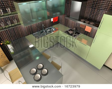 the modern kitchen interior design (3D rendering)