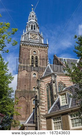 Tower Of The Old Church In The Center Of Amsterdam