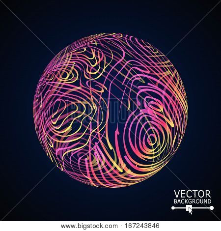 Sphere Background With Swirled Stripes. Vector Glowing Composition