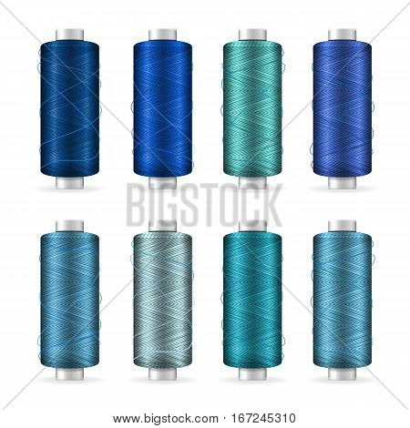 Thread Spool Set. Bright Plastic Bobbin. Isolated On White Background For Needlework And Needlecraft. Stock Vector Illustration