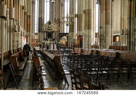 Utrecht the Netherlands - February 13 2016: Interior of St. Martins Cathedral (Domkerk)