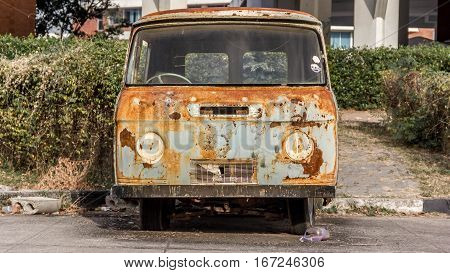 Rusted, carcass, old, abandoned, Net, Van.Thailand, car