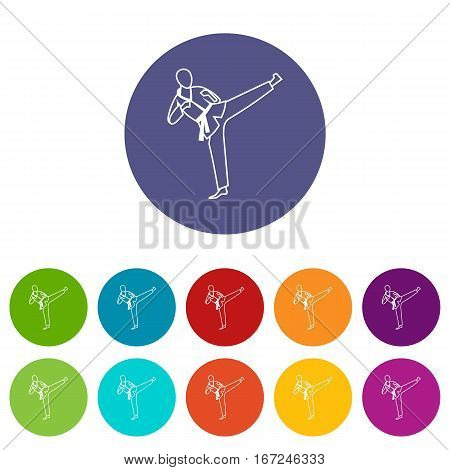 Wushu master set icons in different colors isolated on white background