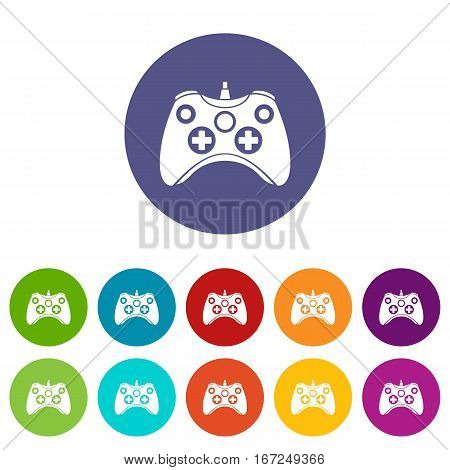 Video game controller set icons in different colors isolated on white background