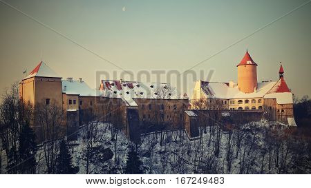 Winter Landscape With A Beautiful Gothic Castle Veveri. Brno City - Czech Republic - Central Europe.