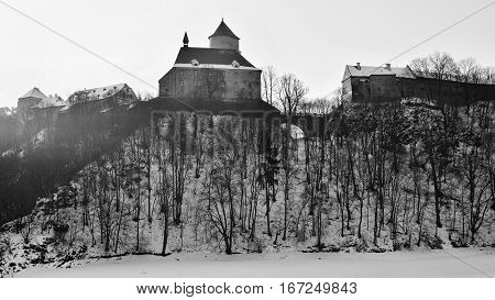 Winter landscape with a beautiful Gothic castle Veveri. Brno city - Czech Republic - Central Europe.