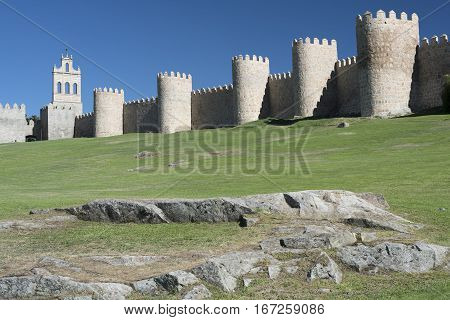 Avila (Castilla y Leon Spain): the famous medieval walls surrounding the city