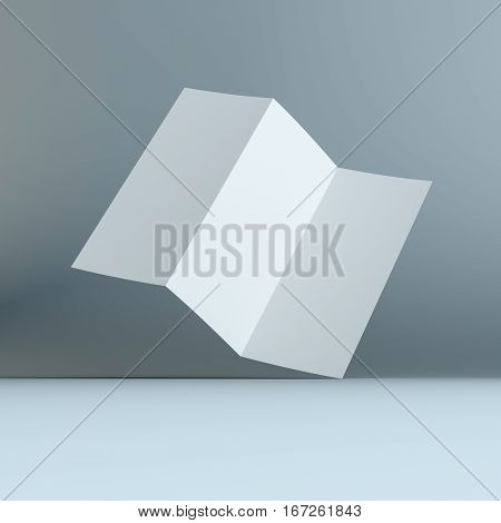 Simple Blank Tri-fold Brochure Corporate Identity. 3D Illustration Template
