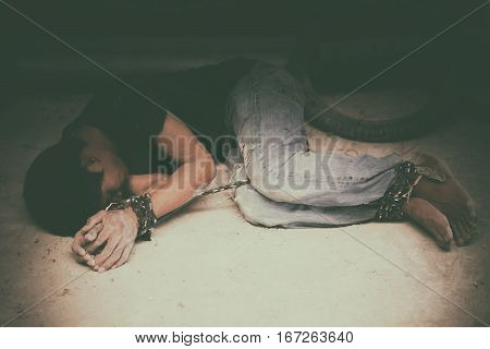 Hopeless Man Hands Tied Together With Rope