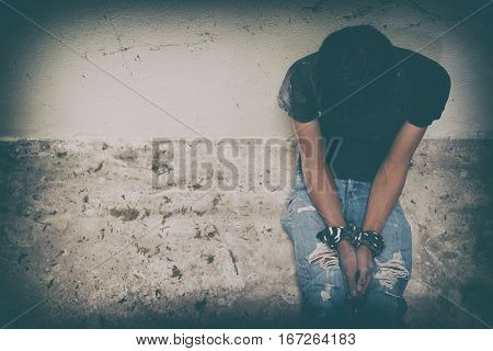 Hopeless Man Hands Tied Together With Rope
