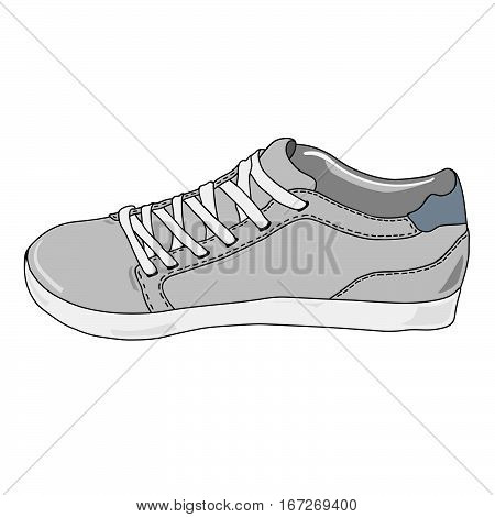 Gray sneakers on a white background. Shoes fashion logo card. Isolated vector object. Hand drawn.