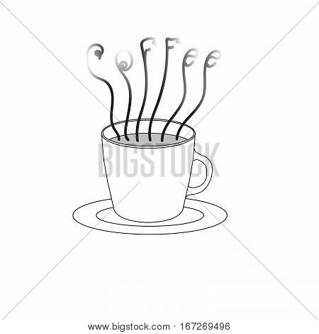 Cup of coffee. White cup isolated. Coffee mug and coffee steam. Vector illustration.