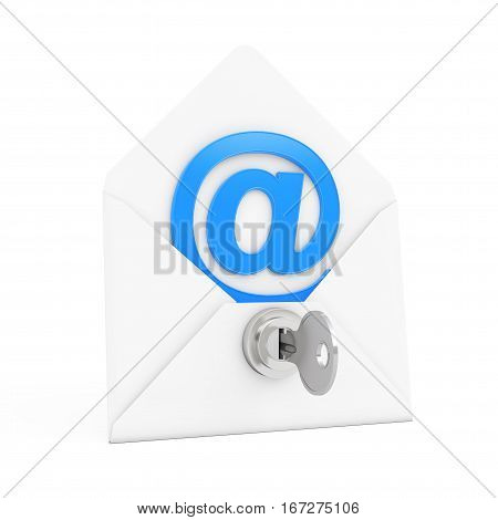 Security Concept. E-mail Sign in Envelope with Key and Keylock on a white background. 3d Rendering.