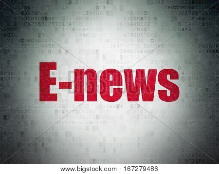 News concept: Painted red word E-news on Digital Data Paper background