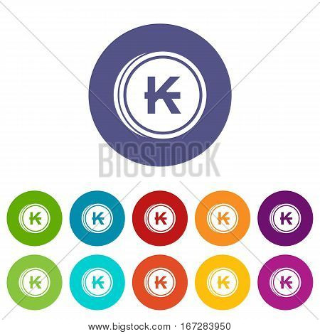 Coins lao kip set icons in different colors isolated on white background