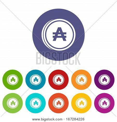 Coin austral set icons in different colors isolated on white background
