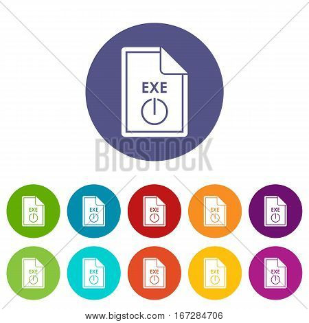File EXE set icons in different colors isolated on white background
