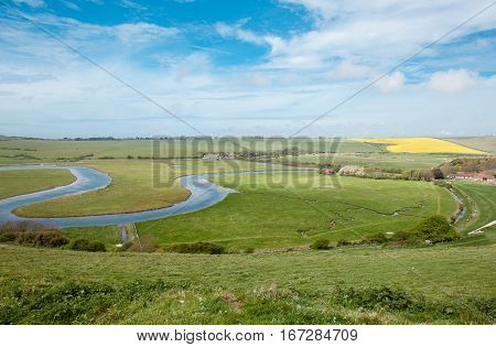 Seven Sisters National park, view of the Cuckmere valley in East Sussex, England