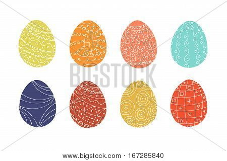 Colorful easter eggs collection in doodle style. Hand drawn vector illustration.