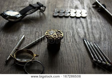 The procces of watch repair with the special tools