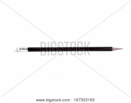 Closeup a wooden pencil used isolated on white background.