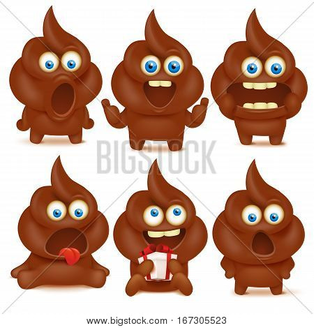Set of cute poop emoji characters with different emotions. Vector collection