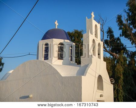 Beautiful white church in Santorini Island, Cyclades islands