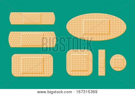 set of aid medical plaster in various sizes. Vector illustration in flat style