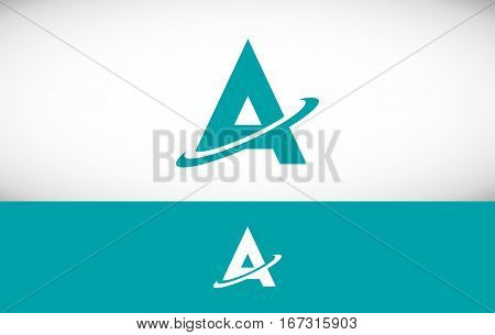 Alphabet letter A blue pastel simple swoosh blue white background vector logo icon sign design template