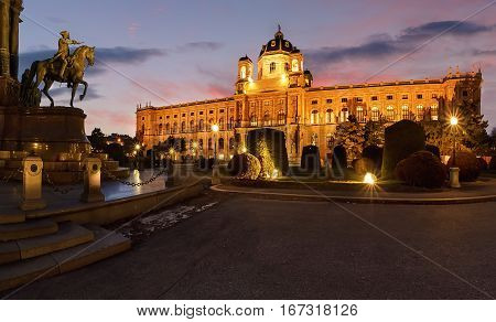 Naturhistorisches Museum Wien on sunset in Austria. Europe.