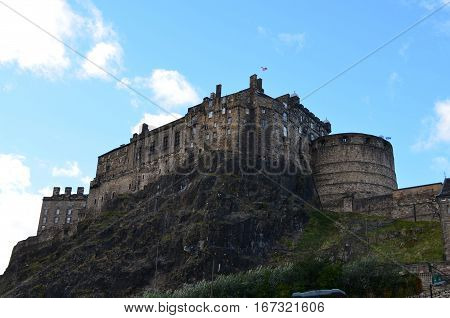 Edinburgh Castle standing on a cliff in Edinburgh Scotland.