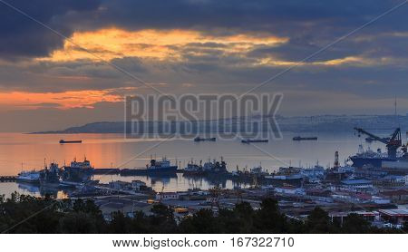 Baku panorama at sunset Azerbaijan sunset backgrond