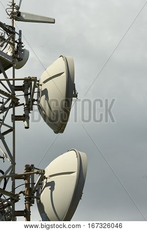 detail of telecomunication tower against blue sky