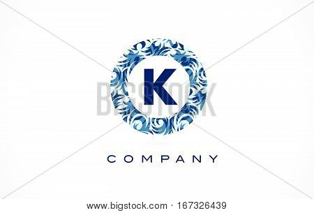 K Logo Blue Pattern Logo. Letter K Flower Texture Icon Vector.