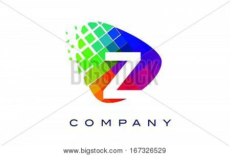 Letter Z Colourful Logo. Rainbow Z Letter Icon with Shattered Blocks.