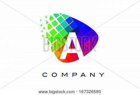 Letter A Colourful Logo. Rainbow A Letter Icon with Shattered Blocks.