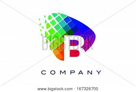 Letter B Colourful Logo. Rainbow B Letter Icon with Shattered Blocks.